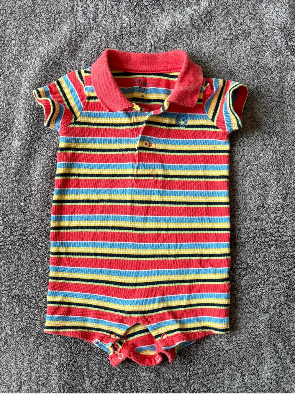 ❤️$4 with Bundle! Chaps Striped Polo Romper with Multi-Color Stripes